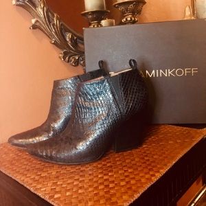 REBECCA MINKOFF snakeskin booties